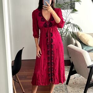 Free People Fable Embroidered Festival boho midi dress hot pink size XS